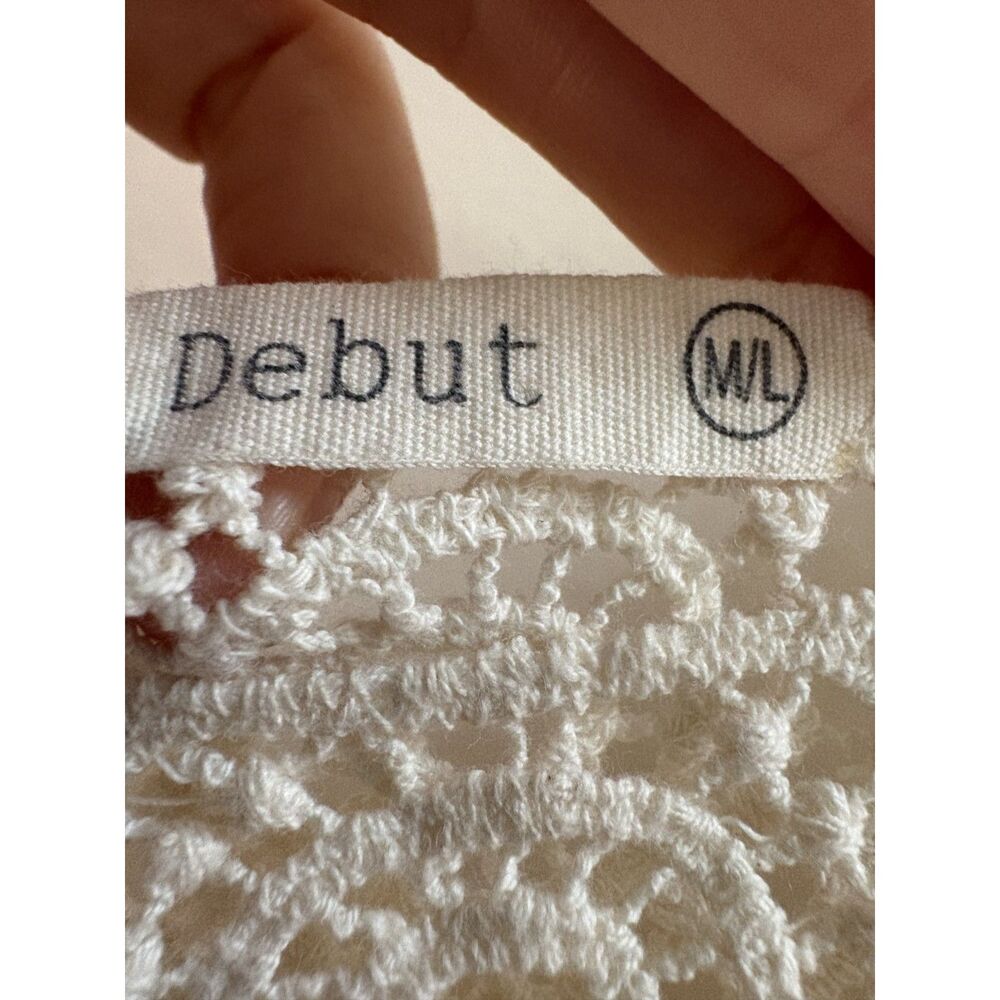 Debut Cream Lace Crochet Tank M L Vtg Floral Overlay Boho Resort Swim Cover Y2K - Picture 7 of 9